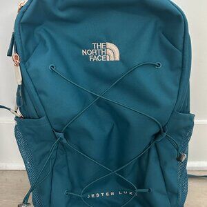 EUC The North Face Jester Luxe Backpack in Midnight Petrol/Burnt Coral Metallic